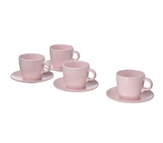 IKEA FÄRGKLAR Cup with saucer, matt light pink, 25 cl - Pack of 4