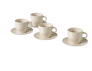 IKEA FÄRGKLAR Cup with saucer, glossy beige, 25 cl -  Pack of 4