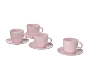 IKEA FÄRGKLAR Cup with saucer, matt light pink, 25 cl -  Pack of 4